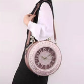 Vintage Crossbody Shoulder Bag With Battery Powered Clock Functionality