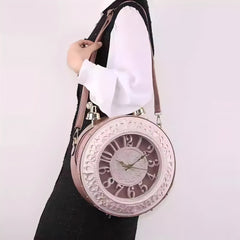 Vintage Crossbody Shoulder Bag With Battery Powered Clock Functionality
