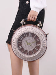 Vintage Crossbody Shoulder Bag With Battery Powered Clock Functionality