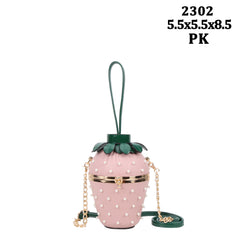 Women's Strawberry Shaped Riveted Crossbody Bag - Novelty Purse with Accents & Tropical Chain Strap - Fun Fruit Design for Casual Outings & Parties, Party Accessory, Playful Handbag, Textured Surface